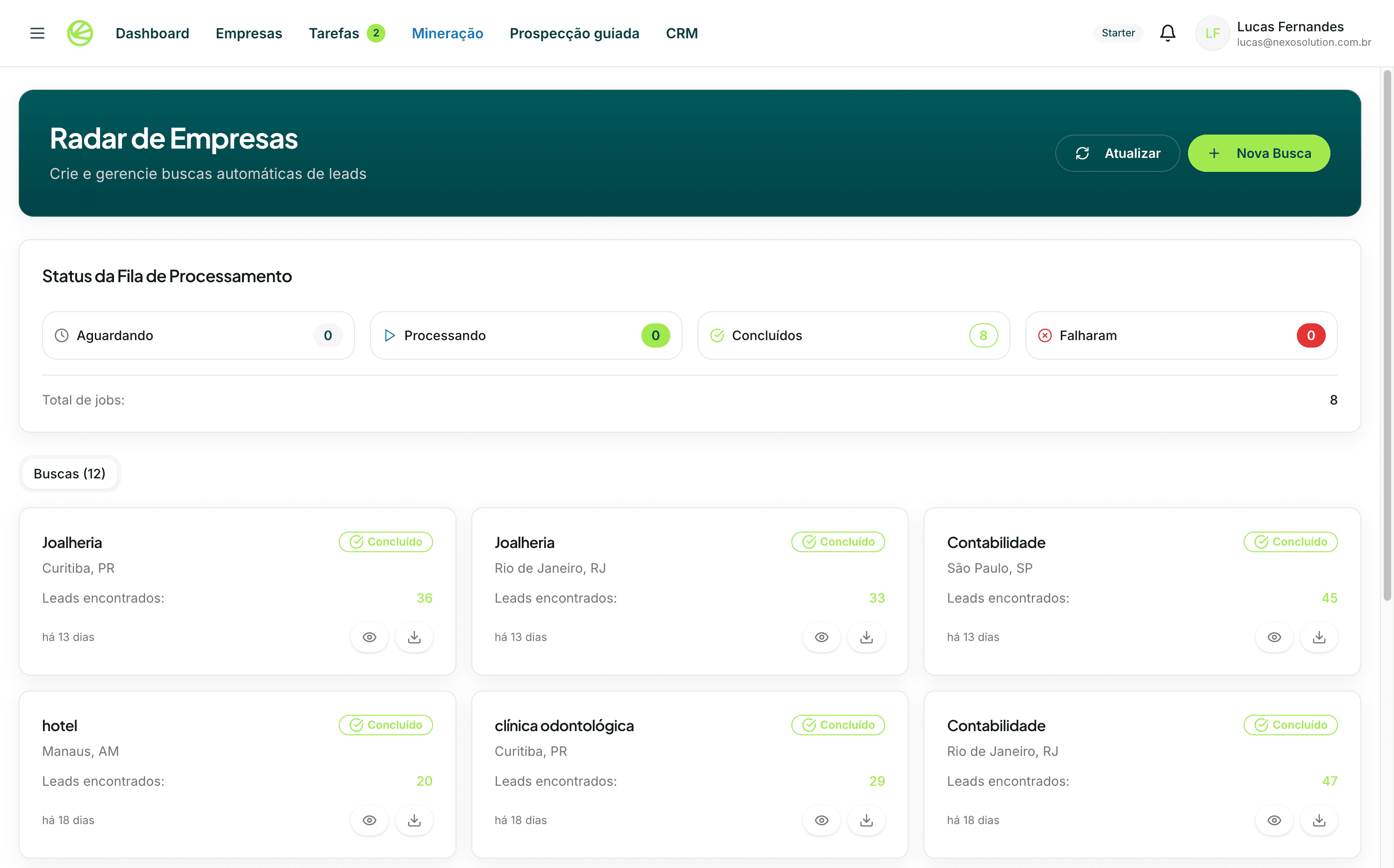 Tela do radar de empresas da Torêva